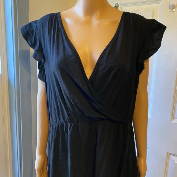 Grecerelle Women XL Black V Neck Wrap Dress Hi Low Ruffle Coastal Elastic Waist - Picture 7 of 10
